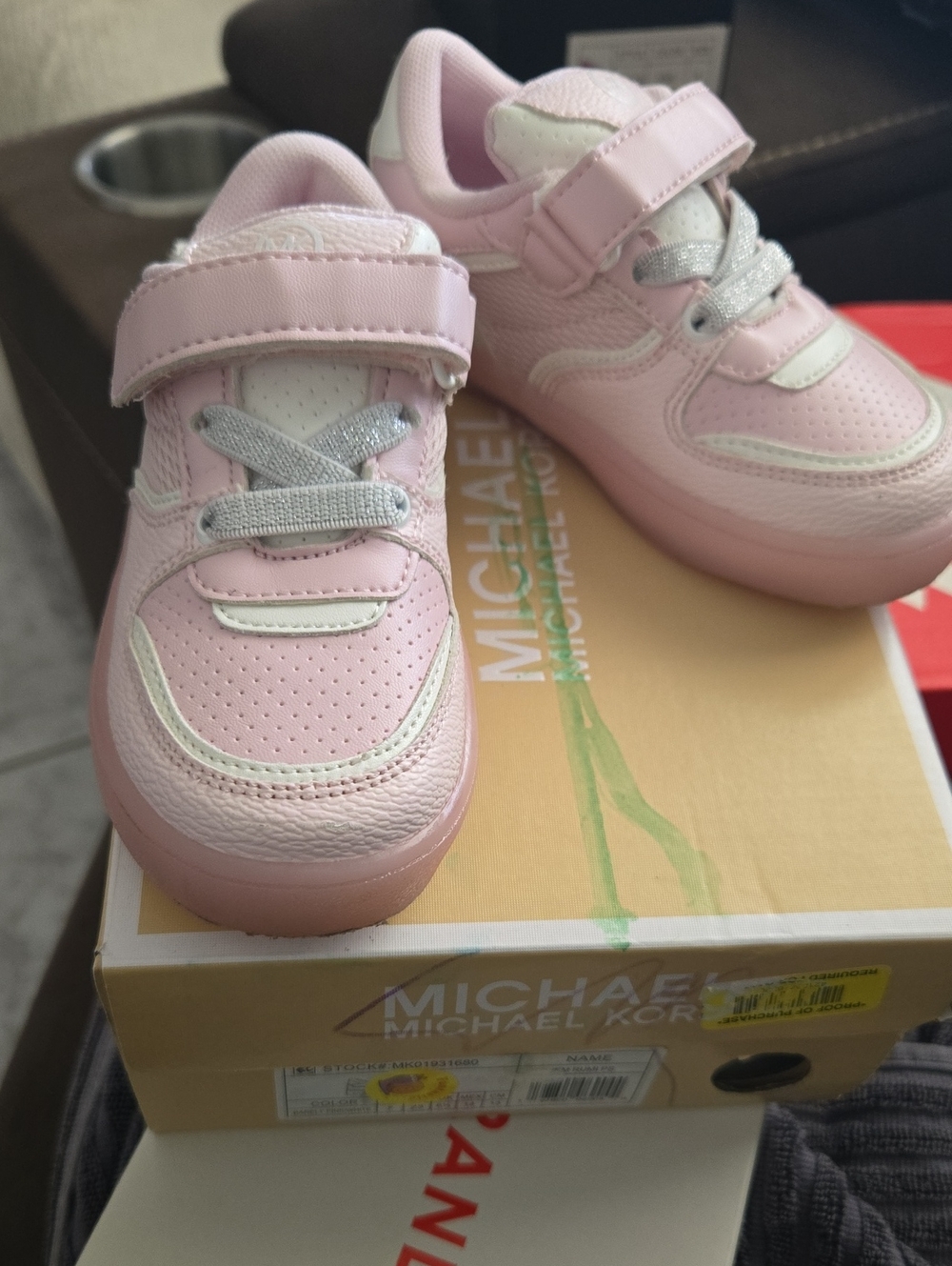 Michael Kors Kids Light Pink & Silver Hook-and-Loop Sneakers